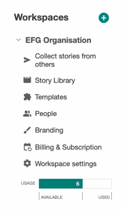 A screenshot of the workspace menu in Admin role.
