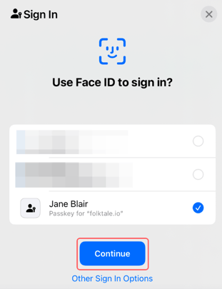 A screenshot of signing in with a Face ID.