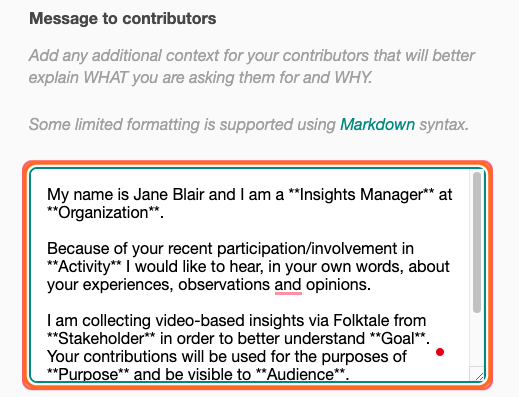 A screenshot of message to contributors.