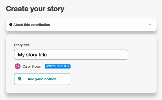 A screenshot of Create your story page.