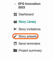 A screenshot of navigating to the Story presets page.