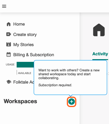 A screenshot of a plus button next to Workspaces.