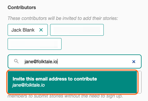 A screenshot of adding email address to the search bar to add contributors.