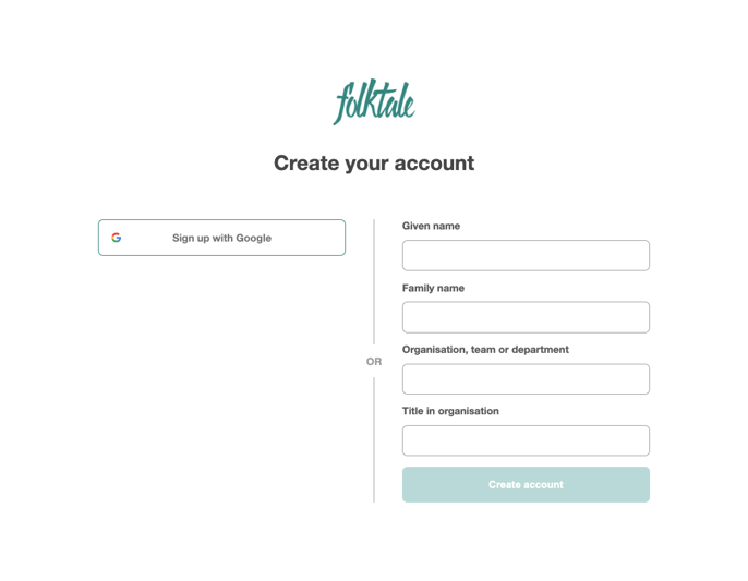 A screenshot of Create your account page.