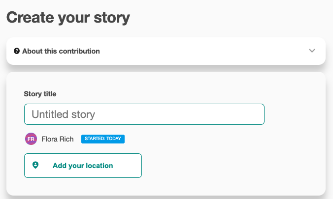 A screenshot of Create your story page.