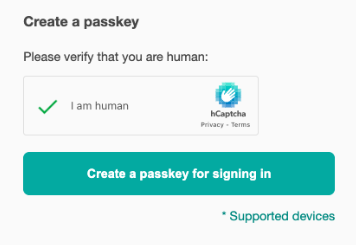 A screenshot creating a passkey.