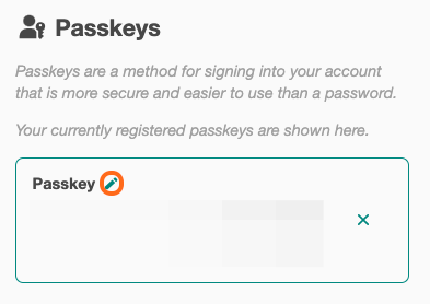 A screenshot of Passkeys section.