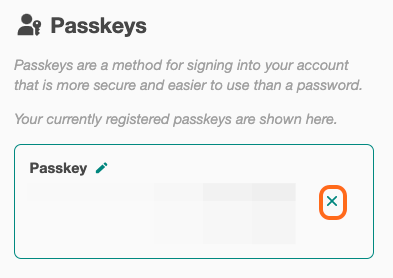 A screenshot of Passkeys section.