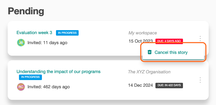 A screenshot of cancelling a story in progress in My Stories.