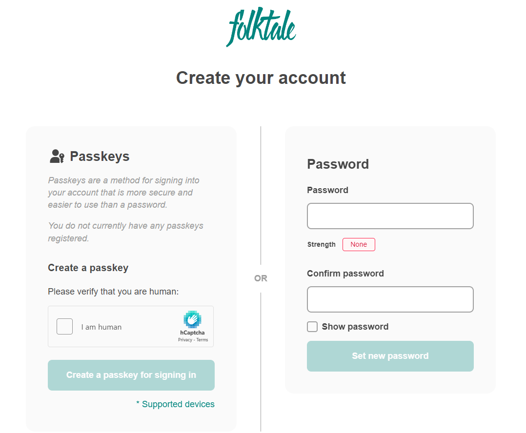 A screenshot of create Passkeys or Password.